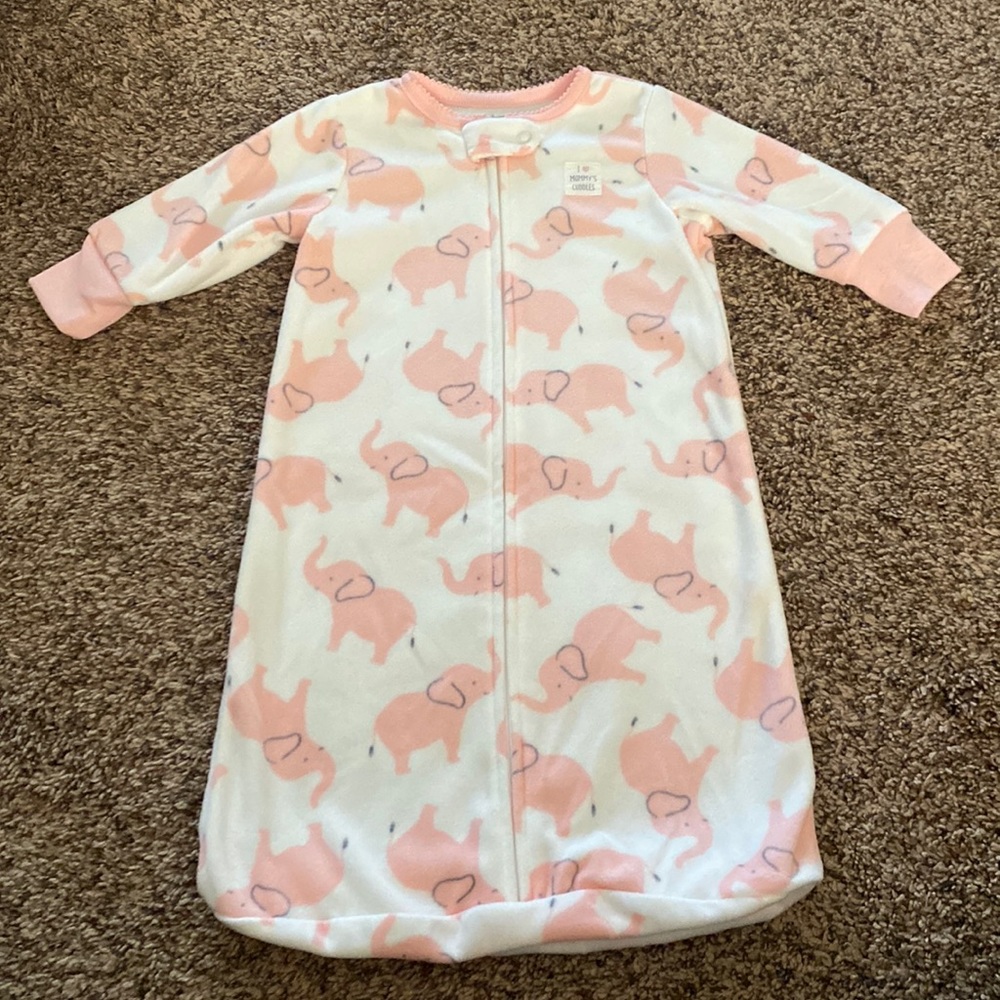 White Fleece Pink Elephant Sleep Sack - Just One You - Size 0-9 Months